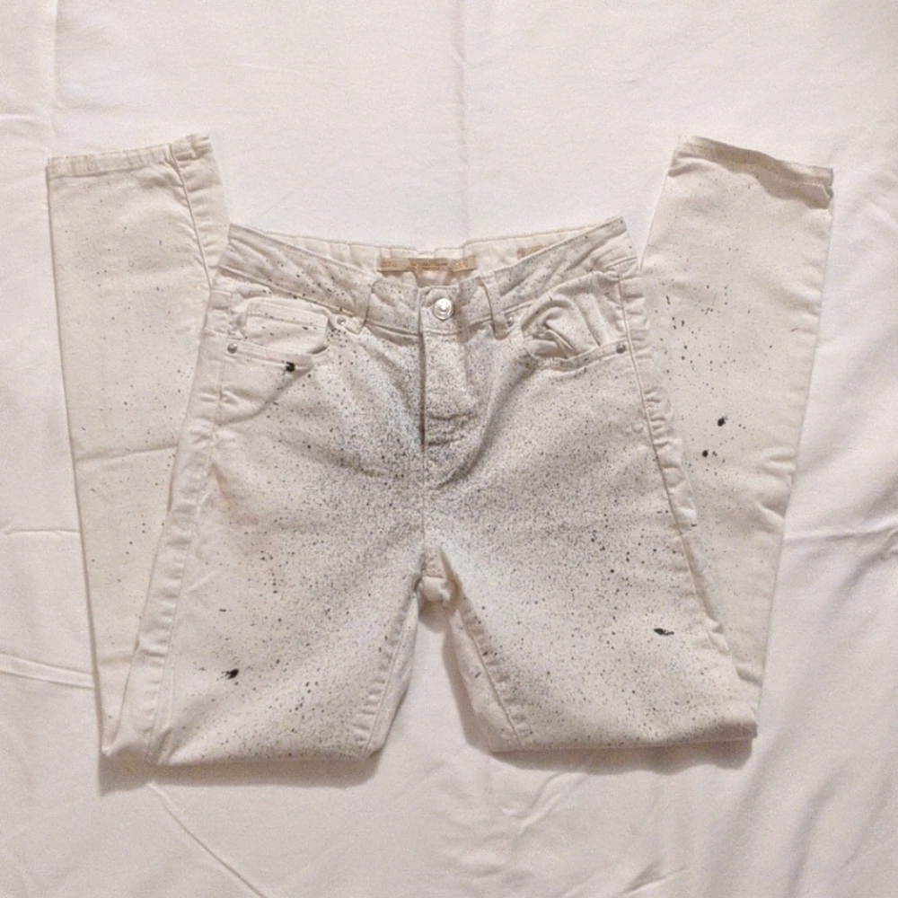 Zara white jeans ankle length paint splatter